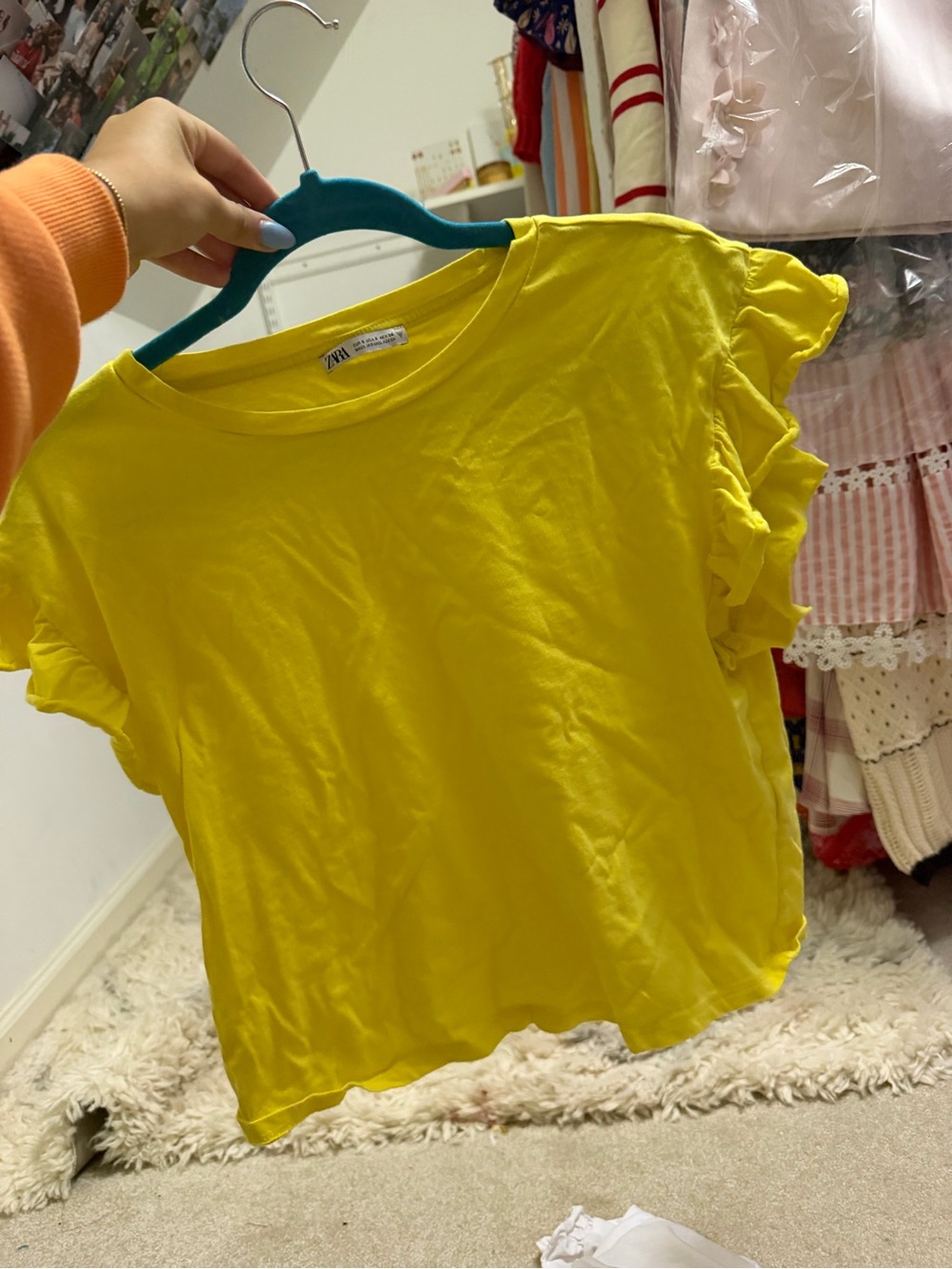 Zara Bright Yellow Ruffle Sleeve Short Sleeve Tee